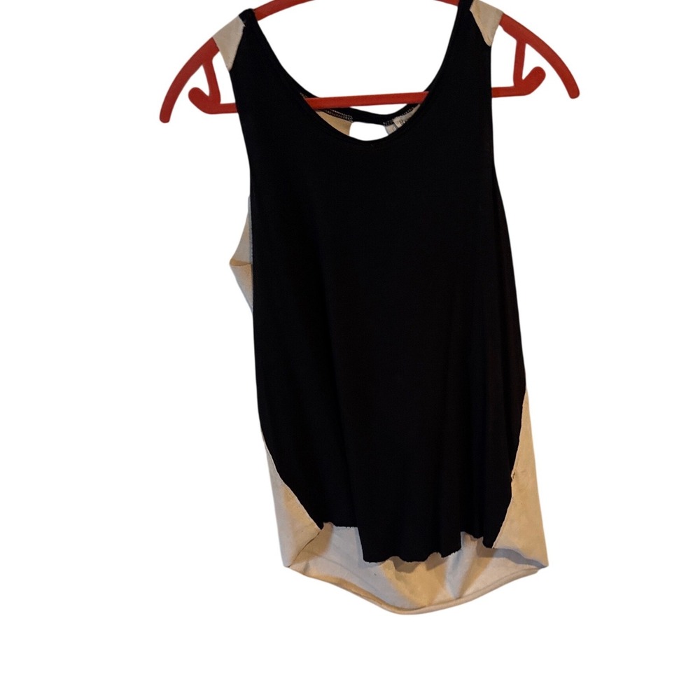 Liberty Garden Women's M Black Beige Faux Suede Draped Keyhole Back Tank Top USA